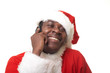 black santa claus talking by cellphone