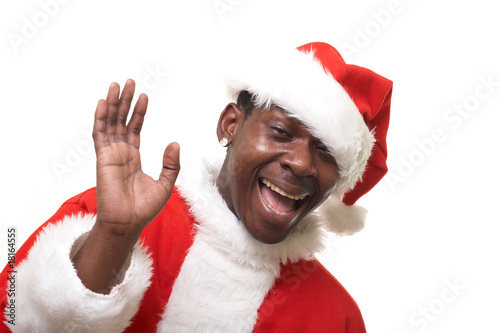Photo: happy black santa claus over white background happy black santa claus over white background