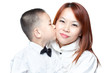 Asian Chinese boy kisses mum