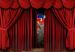Clown on Stage Behind Curtain