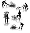 Isolated forestry workers with different tools Isolated forestry workers with different tools