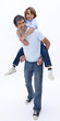 Man giving boy piggyback ride