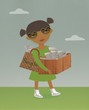 illustration of woman carrying recycling box