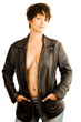 Pose mit Lederjacke