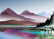 Vector: Mountains and lake landscape, vector illustration layered Mountains and lake landscape, vector illustration layered