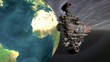 Satelite sputnik orbiting earth in space