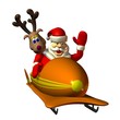 Weihnachtsmann mit Rentier im Bobschlitten
