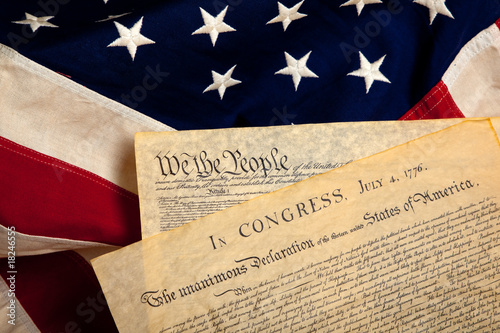 Photo: American historic documents on a flag American historic documents on a flag