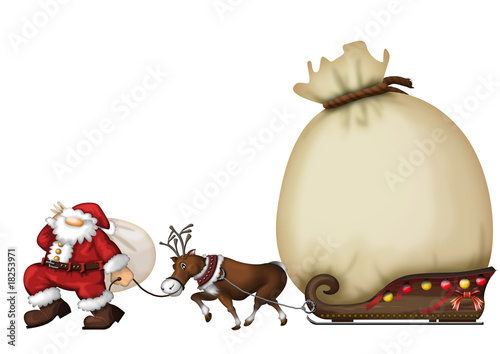 Santa Claus(Father Christmas) and Reindeer and present
