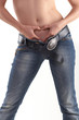 sexy girl in jeans over white background