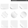 Set of white, realistic vector stickers with peeling corners Set of white, realistic vector stickers with peeling corners