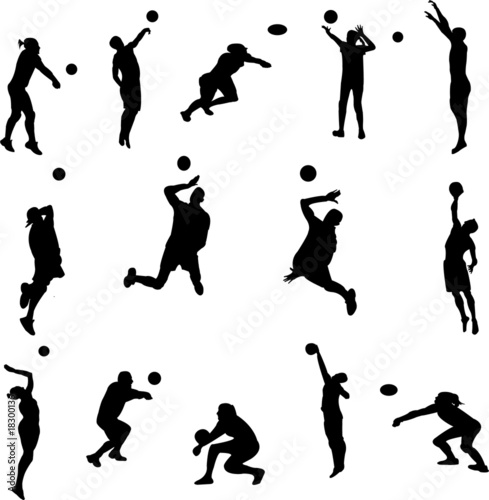 volleyball players silhouettes - vector