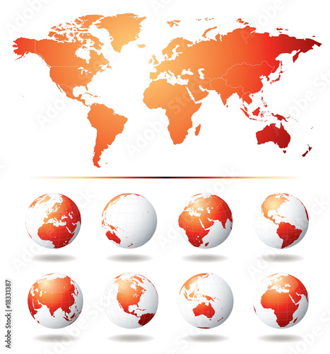 world map vector art. Vector Globe and World Map