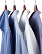 Foto: Blue dress shirts on wooden hangers Blue dress shirts on wooden hangers