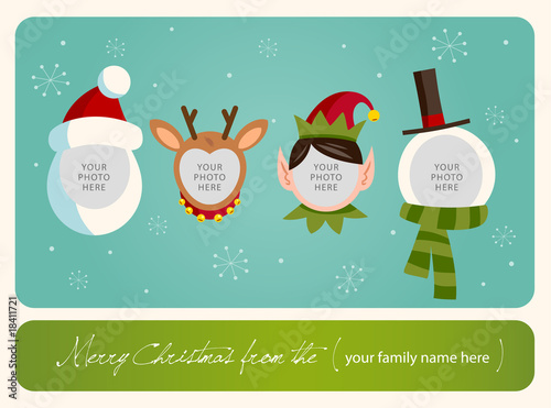 Vector: Christmas card. Place your photos on christmas characters. Christmas card. Place your photos on christmas characters.