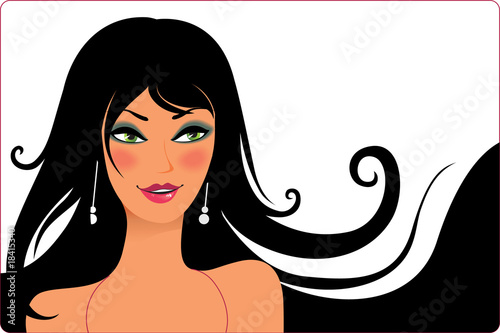 Vector: card with long haired beautiful girl card with long haired beautiful girl
