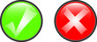 Tick and cross, round glossy symbols