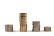 Coin money in stacks isolated