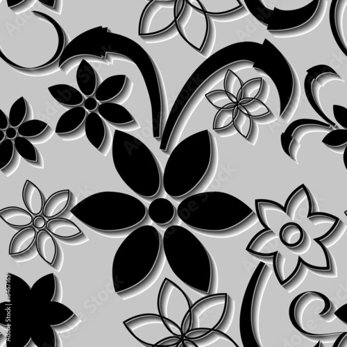 black and white floral wallpaper. Seamless lack and white