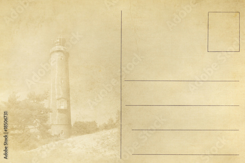 Photo: Vintage postcard Back side with lighthouse. Vintage postcard Back side with lighthouse.