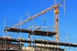 Baukrane, Krane, Hochbau, Hausbau, himmelblau