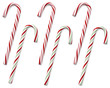 Set of 6 candy canes isolated on white + clipping paths.