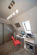 Cabinet in the private house. Office room. Computer, desk.