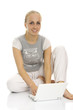 Lovely lady sitting near laptop.