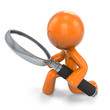 3D Orange Man Kneeling Down With A Magnifying Glass