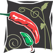 Red and green chillies with plants