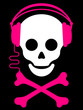 Skull with headphones and crossbones music player