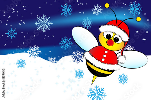 Christmas card with a bee Santa Claus Christmas card with a bee Santa Claus