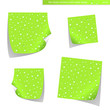Set of green, stickers with peeling corners and water drops