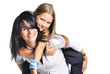 Young mother playing with daughter. On white Young mother playing with daughter. On white