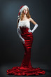 portrait of a  christmas woman in beauty red dress