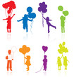 Colored reflecting silhouettes of children with balloons. Colored reflecting silhouettes of children with balloons.