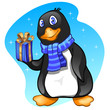 Penguin boy with present