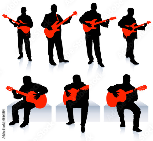 Vector: set of guitarist musicians on white background set of guitarist musicians on white background