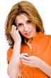 Latin American woman listening music Latin American woman listening music