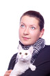 girl with cat looking up girl with cat looking up
