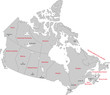 Gray Canada map with provinces and capital cities Gray Canada map with provinces and capital cities