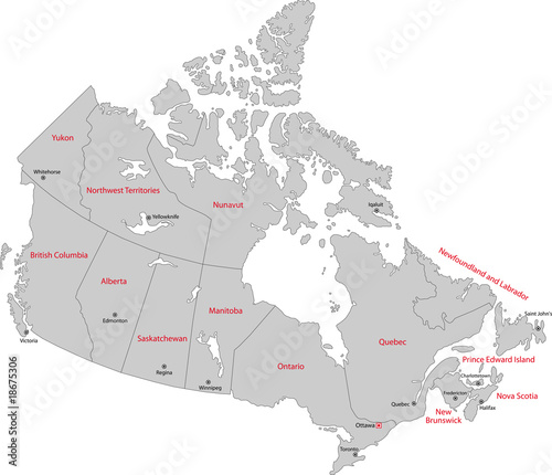 blank map of canada provinces and capitals. canada map in orange,