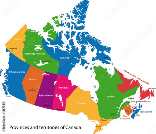 map of canada with capital cities. Colorful Canada map with