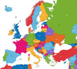 Colorful Europe map with countries and capital cities Colorful Europe map with countries and capital cities