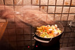 Hint of tipping meat into waiting vegetables for beef casserole