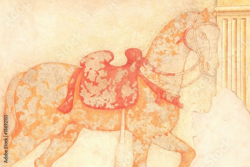 Pferd mit Sattel, Fresko, Wandmalerei, Italien Pferd mit Sattel, Fresko, Wandmalerei, Italien