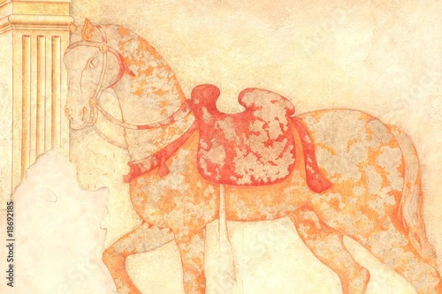Foto: Pferd mit Sattel, Fresko, Wandmalerei, Italien Pferd mit Sattel, Fresko, Wandmalerei, Italien