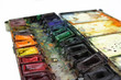 well-used paintbox with selected focus