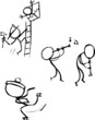 Stick figure fireman, ice skater and musicians Stick figure fireman, ice skater and musicians