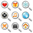 web icon set with magnify glass